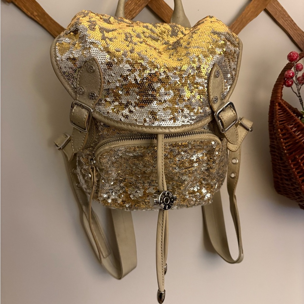 MZ Wallace Lena Sequin Backpack EUC silver and gold